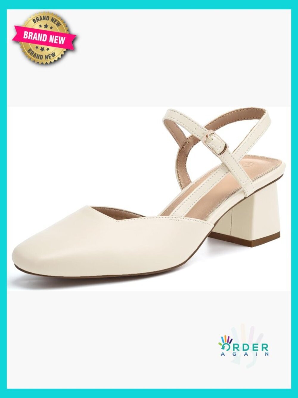 Slingback Chunky Low Heel Pumps Square Toe Adjustable Strap Block Heel Wedding